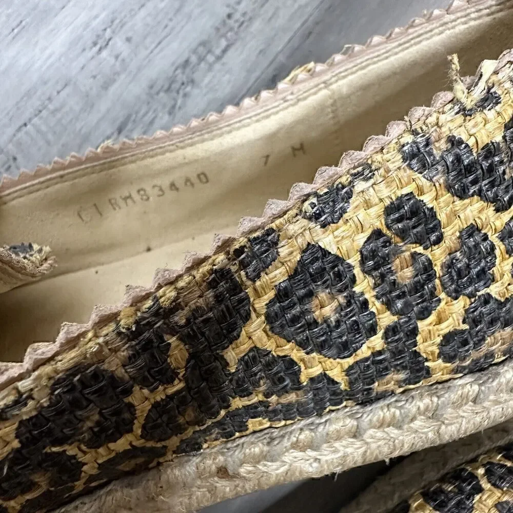 Stuart Weitzman Catalan Leopard Print Jute Raffia Espadrille Women's Size 7 M